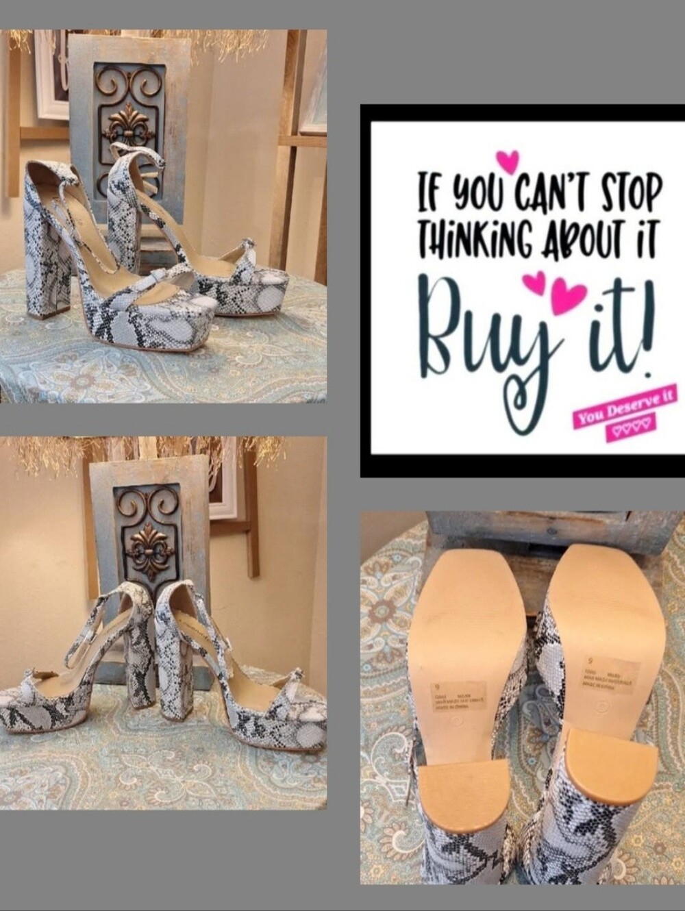 🔥🔥CLEARANCE Lemonade Snake-Print Platform Heels in White/Black. NWOB Size 9